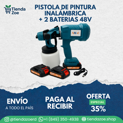 Pistola de Pintura Inalámbrica + 2 baterías 48V
