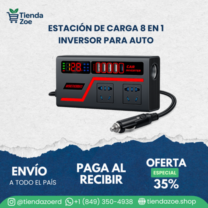 Estación de Carga 8 en 1 | Inversor para auto 200W