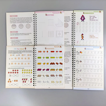 Sank Magic™ Kit 4 cuadernos mágicos de caligrafía reutilizables + Lapiz con 10 recargas de tinta