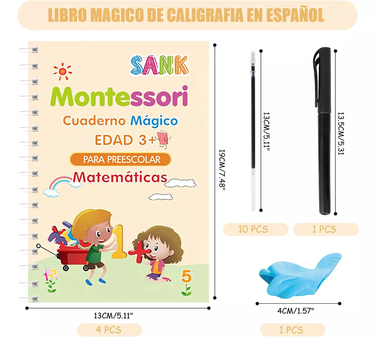 Sank Magic™ Kit 4 cuadernos mágicos de caligrafía reutilizables + Lapiz con 10 recargas de tinta