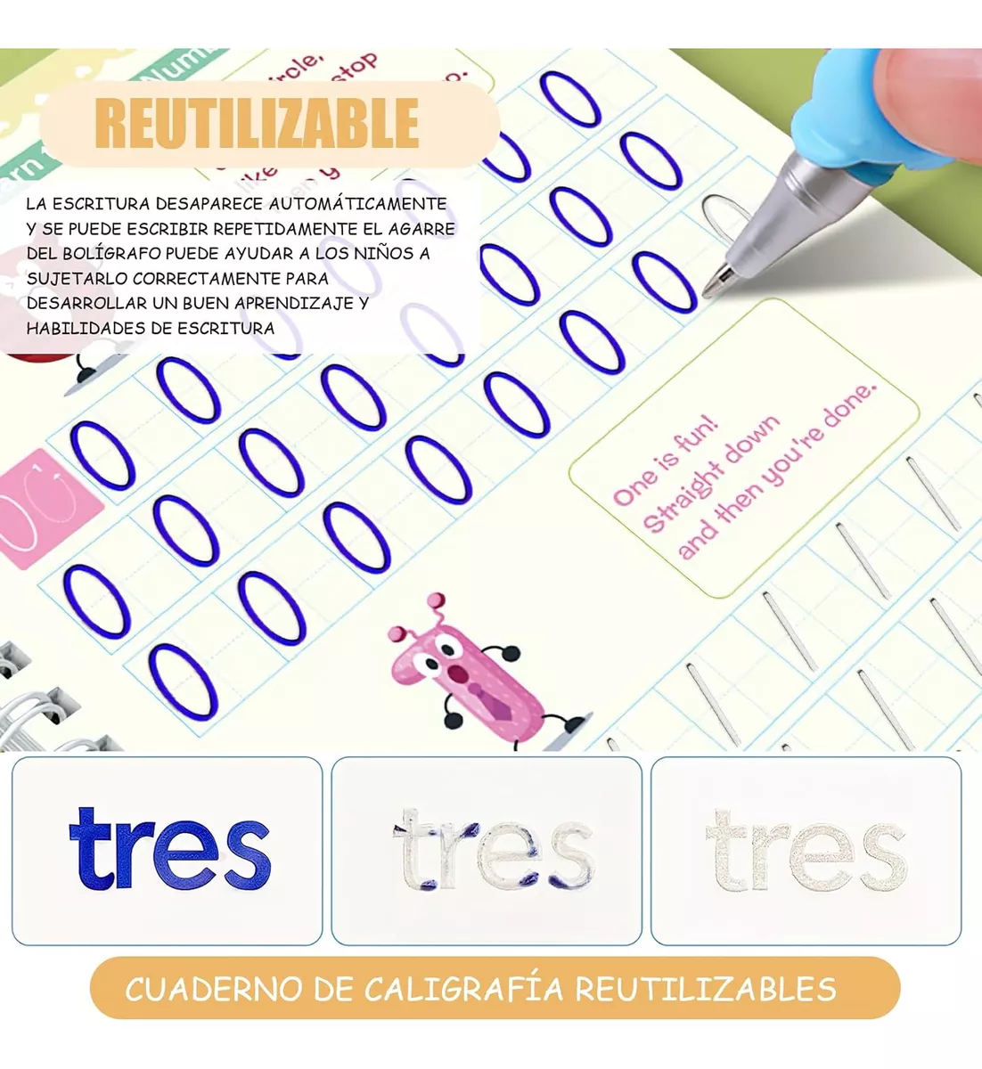 Sank Magic™ Kit 4 cuadernos mágicos de caligrafía reutilizables + Lapiz con 10 recargas de tinta