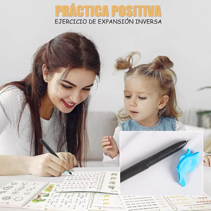 Sank Magic™ Kit 4 cuadernos mágicos de caligrafía reutilizables + Lapiz con 10 recargas de tinta