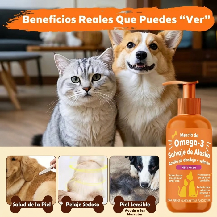Aceite de Salmón + Omega-3 EPA y DHA que favorecen la salud de la piel y el pelaje | 251ML
