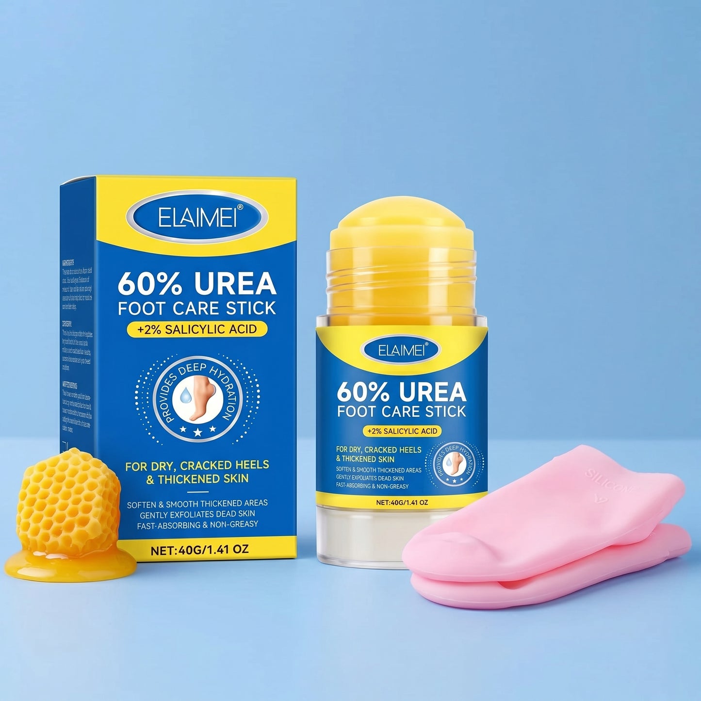 COMBO BARRA HIDRATANTE 60% UREA Y ÁCIDO SALICÍLICO + PAR DE MEDIAS DE SILICONA